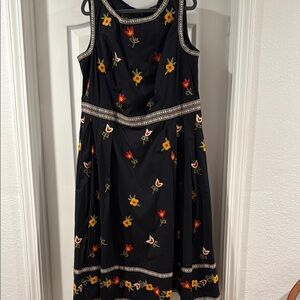 eShakti Black Floral Embroidered Midi Dress NWOT